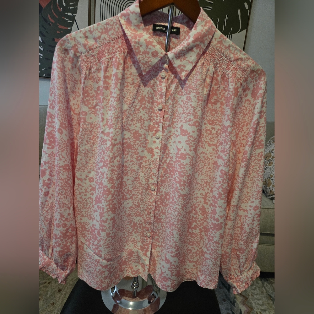 Nautica Pink and White Women's Blouse